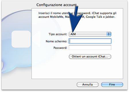 AIM per iChat inserisci account